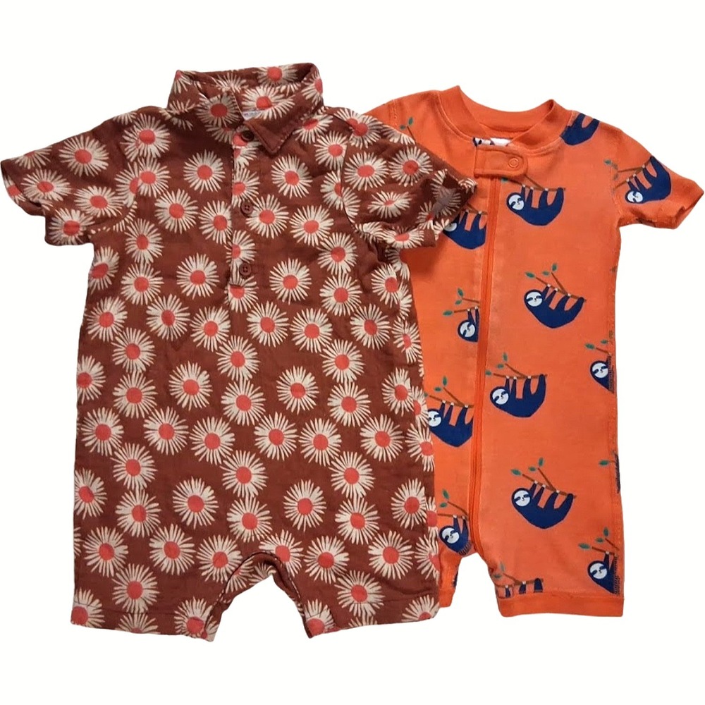 Hanna Andersson Boy 12 18 Mos Outfit‎ Pajama Lot Orange Brown Flower Sloth Lot
